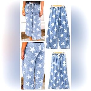 🔥 Blue Star Print Wide-Leg Pants 🔥